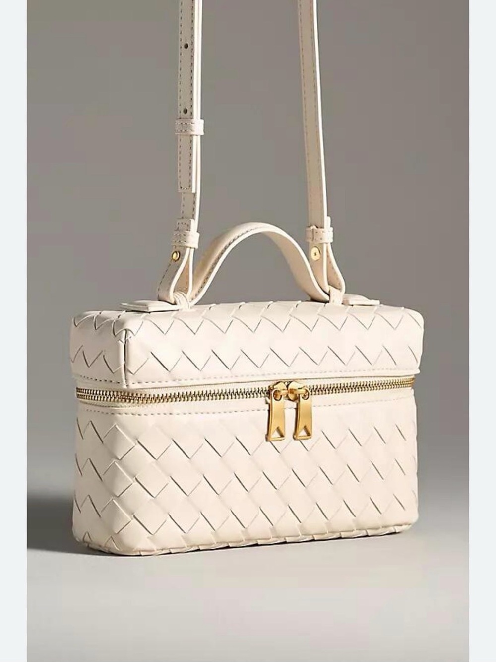 Anthropologie Cream Woven Cosmetic Case with Gold Zipper